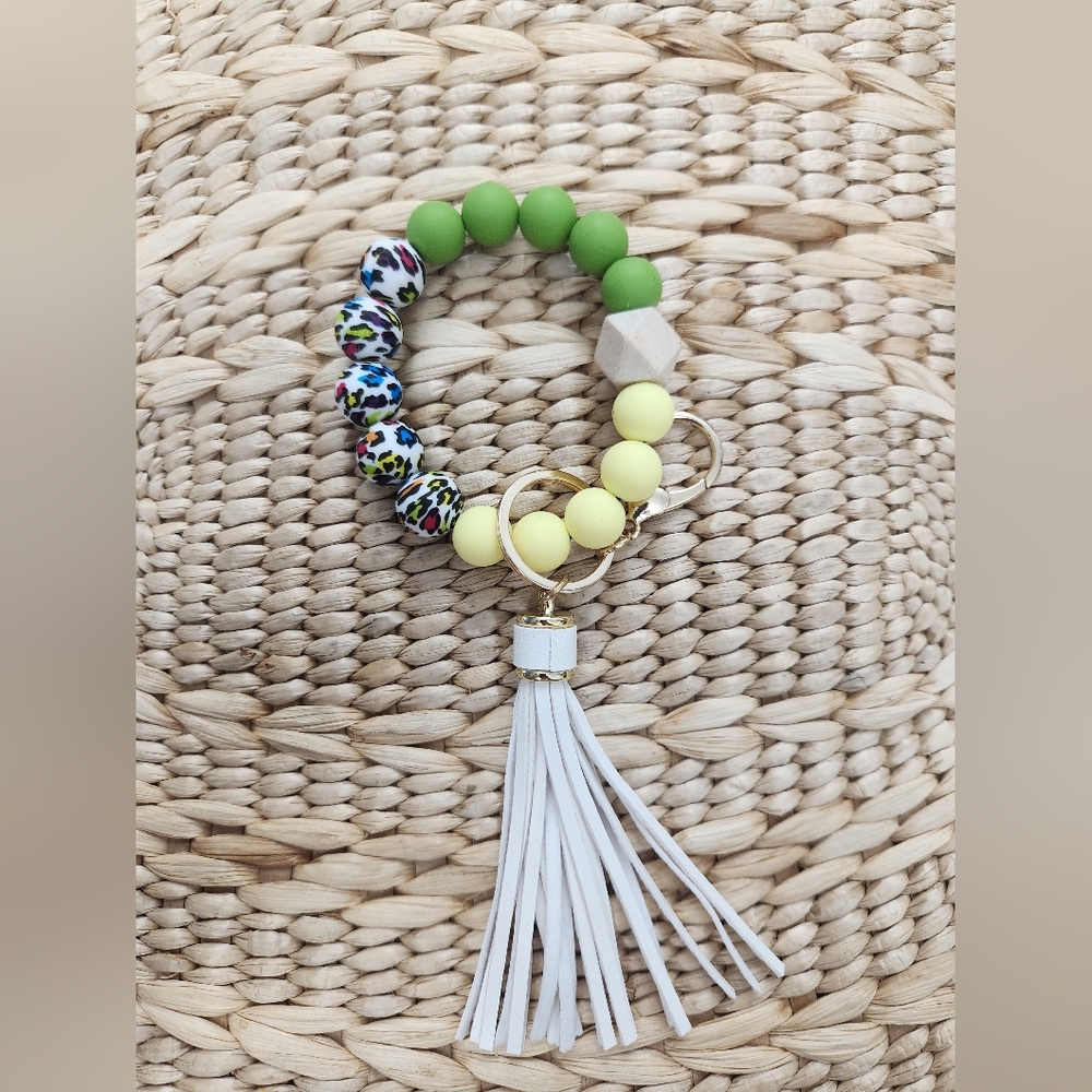 Colorful Beaded Keychain Bracelet with Tassel
